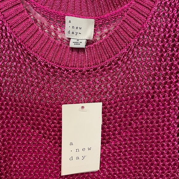 A New Day Women's Open Work Sweater Tank Sheer Knit Midi Dress Pink Size S - Picture 4 of 5